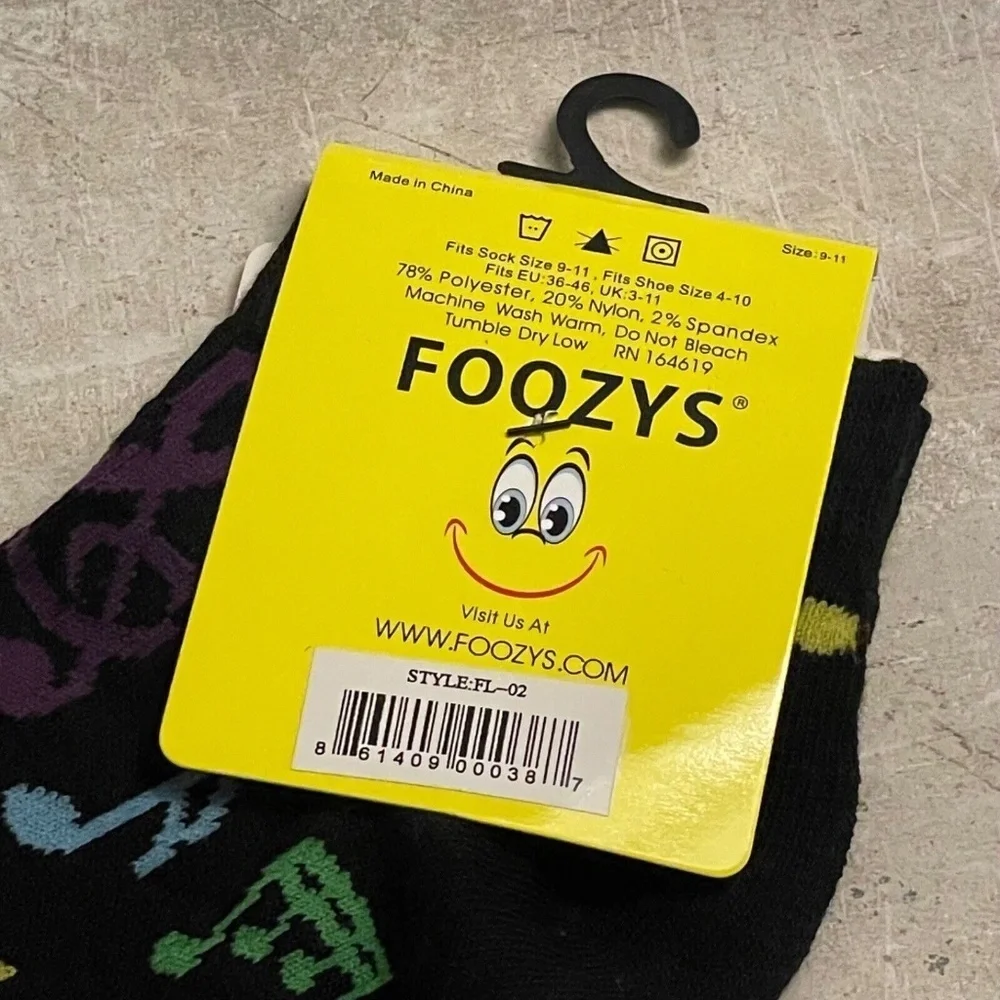Foozys Women's Ankle Socks: Musical Notes; Black; Women's Size 9-11‎